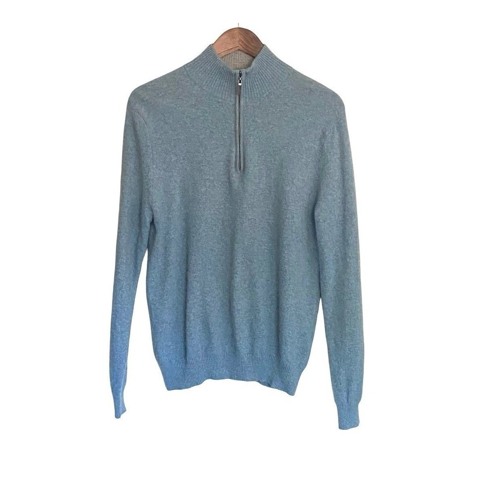 Neiman Marcus 100% Cashmere‎ Quarter Zip Men's Sweater Blue Size M Heritage